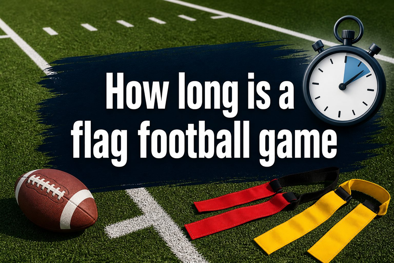 Flag football players lined up for a play on a marked field