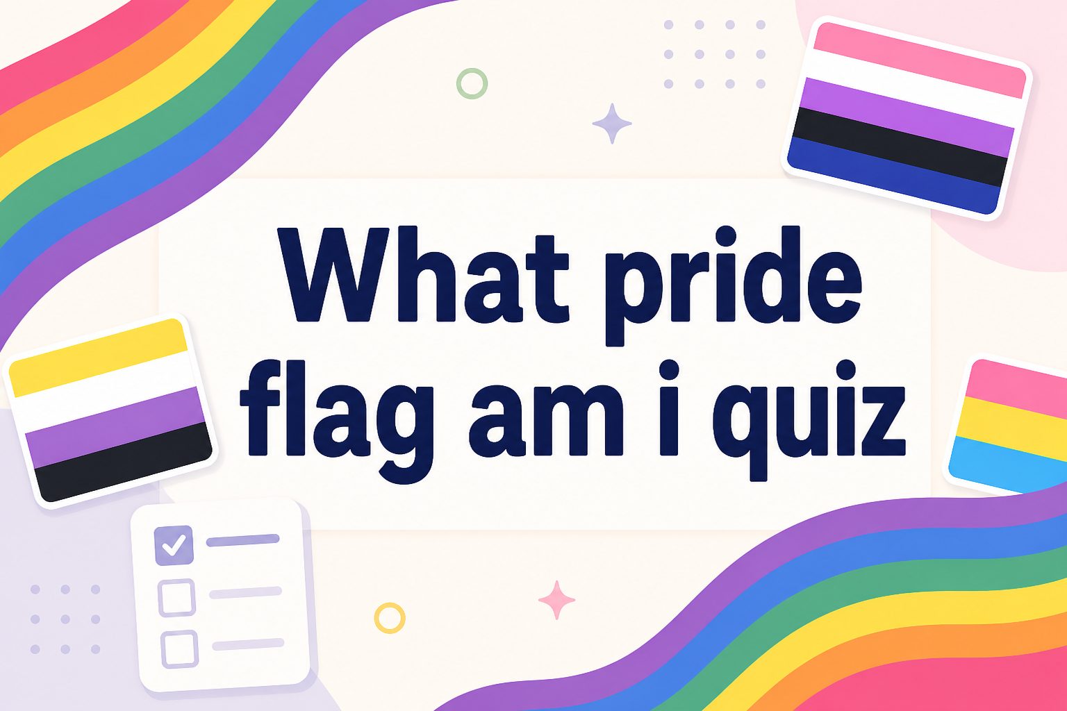 what-pride-flag-am-i-quiz-e1367 Colorful pride flags arranged together for a quiz about LGBTQ+ identity.